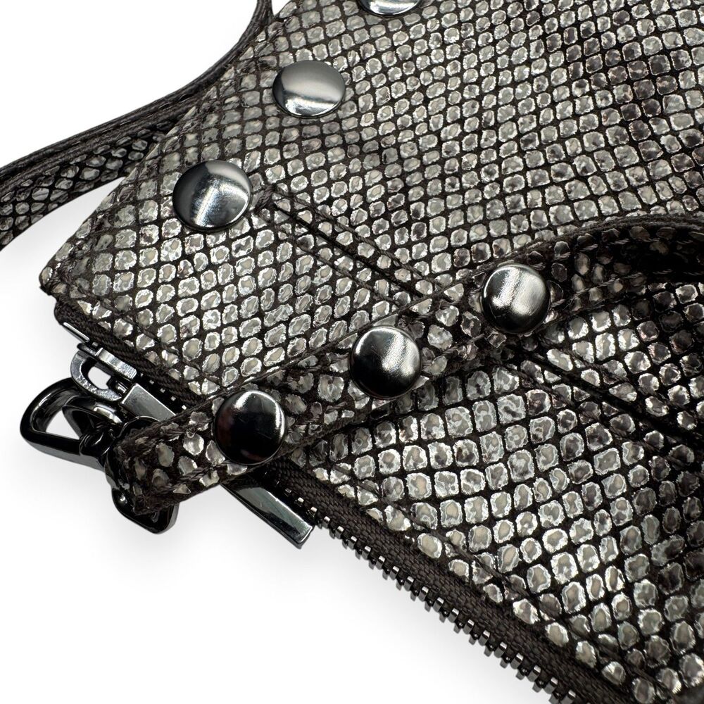 Hammitt Python Embossed Crossbody Clutch Silver Studded Small EUC+ - Picture 15 of 16